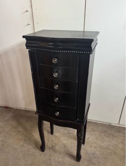 Black Wooden Jewelry Armoire with Mirror & Drawers – Jewelry Organizer Cabinet