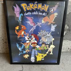 Vintage Pokémon Ash And Friends Poster In Frame