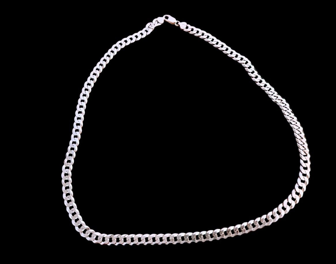 Solid 925 P.LUX Sterling Silver Men's FLAT Link Chain Necklace