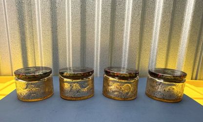 Mercury Glass Jars Lot 4 Gold w/ Lids Candle Holders Storage 2.5in