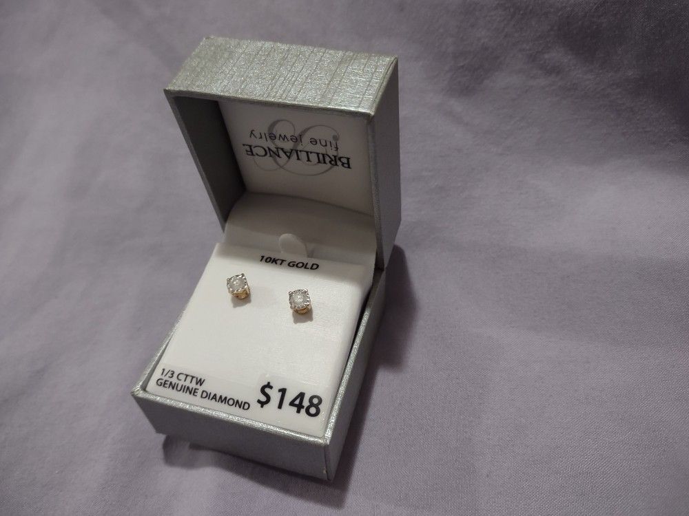 Brilliance Fine Jewelry 10kt Gold 1/3 Cttw Genuine Diamond 💎 Stud Earrings