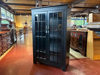 Pitch Black Glass Door Cabinet w/ Adustable Shelves