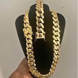 Set Chain & Bracelet 20mm Miami Cuban Link Pink Red Rose Gold Plated Chain Necklace 18k & 14k Crab Old School Regular Lock