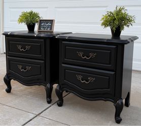 (2) Cute Black 2-Drawer Small Night Stands