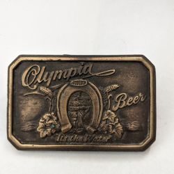 Vintage Olympia Beer "It's the Water" Brass Belt Buckle