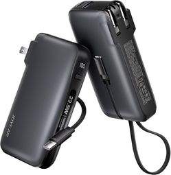 22.5W Portable Charger with Built-in USB-C Cable & Wall Plug, 10,000mAh Fast Charging USB C Power Bank, Travel Essential Battery Pack for iPhone 16/15