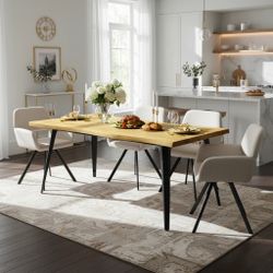 Homy Casa Lancelot 5 Piece Dining Table Set 63” Table with 4 California Beige Chairs Dining Room Kitchen Open Concept Apartment