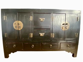 Antique Black Elm Cabinet Sideboard