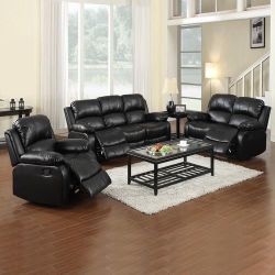 Black Leather Reclining Couch Set