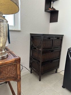 Wicker Storage Cabinet—dark brown, Wood & Metal Frame