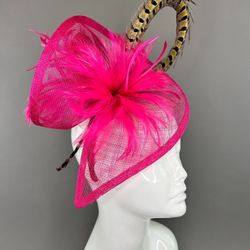 Derby Hat Fascinatior Pink And Feather 