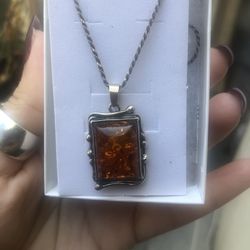 Sterling Silver Amber Necklace 
