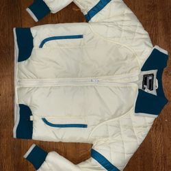 Vintage Retro 70s 80s  winter puffer ski coat jacket cream white teal turquoise