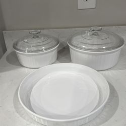 CorningWare French White round casserole dish set, glass-ceramic