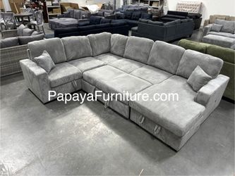 New! Large Sectional Sofa Bed, Plush Sectional Sofa Bed, Sleeper Sofa, Couch, Sectional, Grey Sectional Couch, Gray Sofa Bed,Corduroy Sleeper Sofa Bed