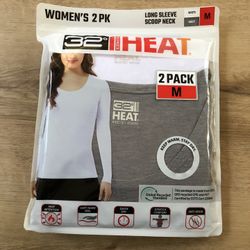 32 Degrees Heat Women’s 2PK Long Sleeve Scoop Neck Tee, White/Grey, S/M/XL, New Sealed Bag