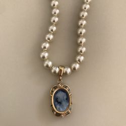 Unique Antique Blue Cameo Pendant on Onyx stone