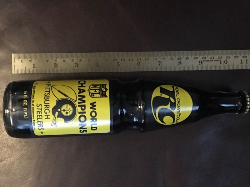 RC Cola Super Bowl IX Pittsburgh Steelers Sealed Glass Bottle