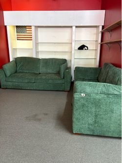 Set of 2, 89 in.Square Arm Fabric Modern Rectangle Sofa with Solid Wood Legs,Cup Holders,USBandType C Charging Ports in Green $450  Brand new and alre