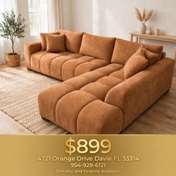 Caramel Tufted Sectional Sofa with Chaise- shop now pay later