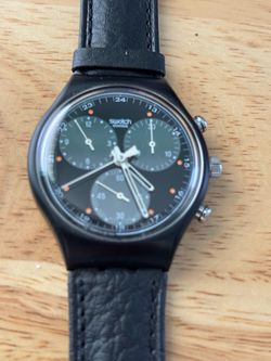 Swatch Swiss Chronograph Watch Black Leather