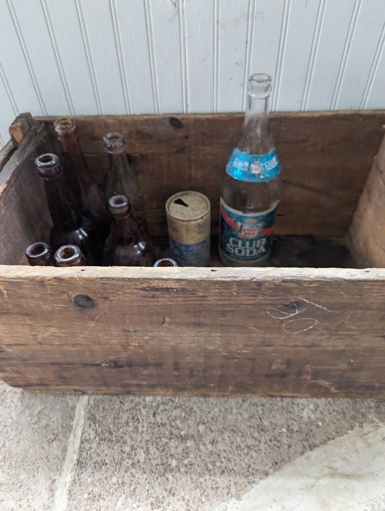 Vintage Bottles In  Old Crate