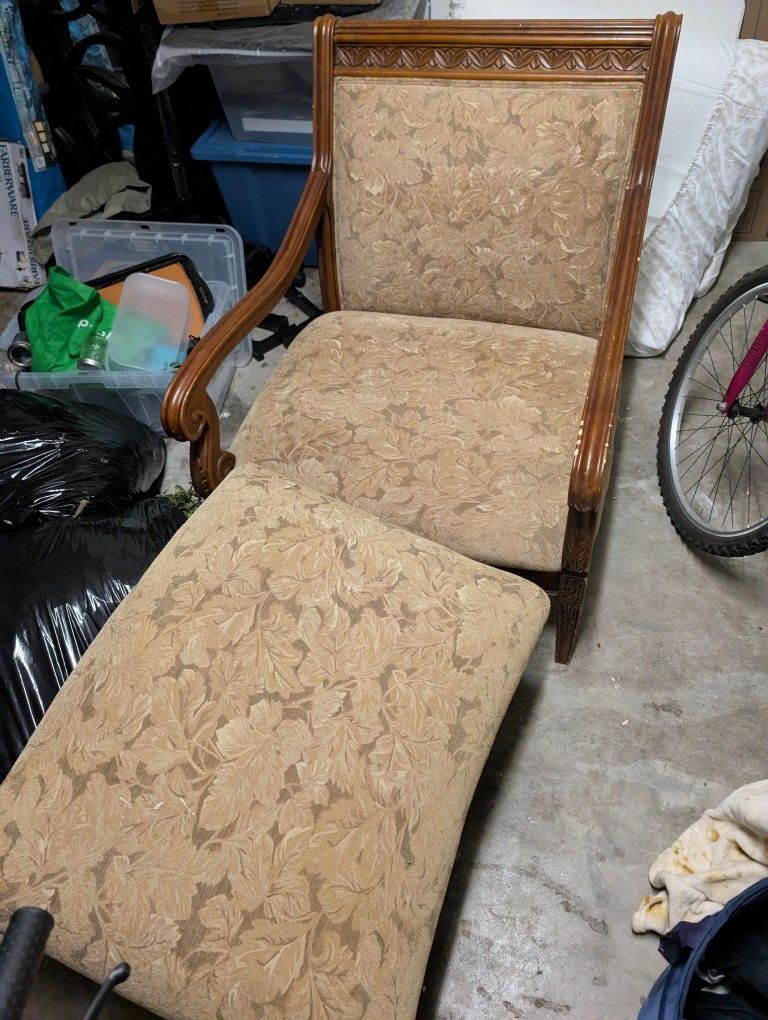 Vintage Wooden Armchair with Matching Ottoman – Great Condition