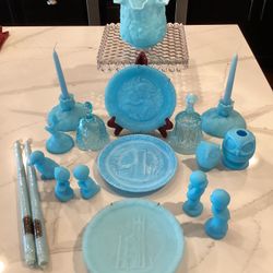VINTAGE Fenton Blue Satin Glass in perfect condition (sold as set or individually):