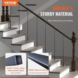 322^Staircase Metal Balusters, 44'' x 1/2" Galvanized Steel Decorative Banister Spindles, 10 Pack Deck Baluster with Hollow Twists, Satin Black Spiral