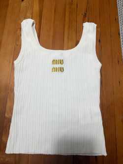 Miu Miu White Ribbed Knit Tank Top