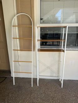 Two shelf and blanket/ towel holder and rack shelf and table . Firm price!