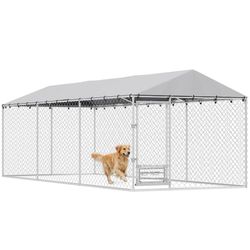 PawHut 20'x7.5'x6.5' Chain Link Dog Kennel, Dog Run w/Roof & Rotating Bowls