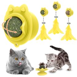 Catnip Ball for Cats Wall Smooth Tile,Catnip Toy Mint Silvervine Ball Feather Toy, Cat Lick Ball, Chew Toy Indoor Kitty Toy Treats for Teeth Clean,Cat