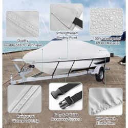 Heavy Duty 1200D PU Waterproof Boat Cover, 17'- 19' Trailerable Marine Grade Polyester Canvas, Fits 17-19ft V-Hull, Tri-Hull, Fishing Boat, Runabout, 