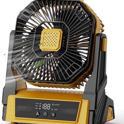 Camping Fan with LED Lantern, 20000mAh Rechargeable Battery Operated Outdoor Tent Fan with Light & Hanging Hook, 3 Speeds, Personal USB Desk Fan for C