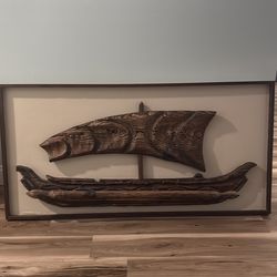 Vintage Witco Carved Wood Outrigger Viking Ship wall sculpture