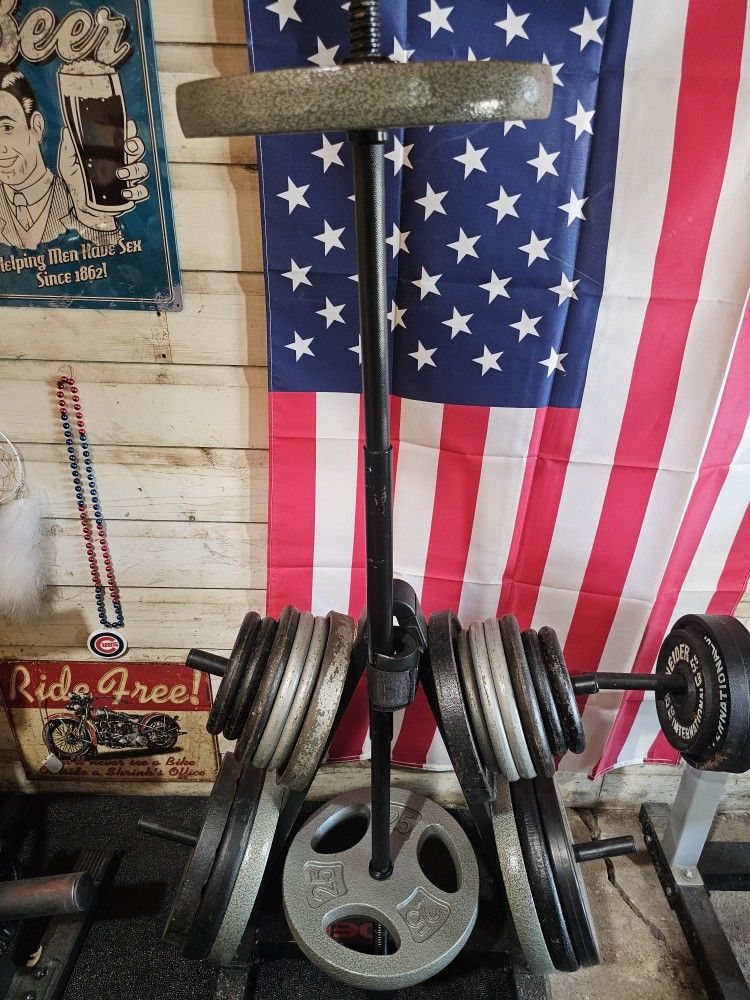 Weights Plus Bar , Tree Holder and Chrome Dumbells