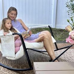 New assembled Indoor Outdoor Patio Rocking Chairs, Papasan Rocking Chairs, Double Papasan Chair with Cushion, Oversized Modern Rocker Chairs for Livin