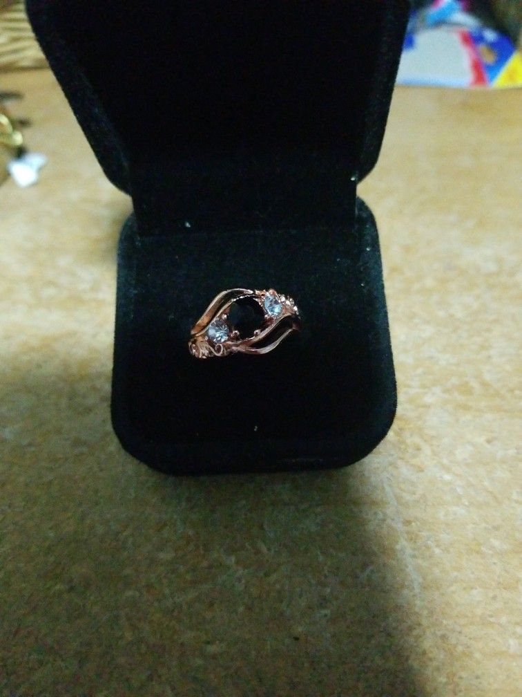 Size 7 Black Onyx Rose Gold Plated Ring