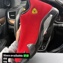 Air Jordan 14 Ferrari 2025 Sizes 7y, 10.5M, 11M, & 12M