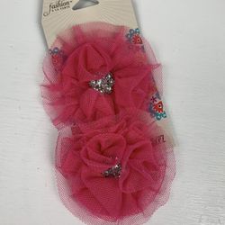 2 Hot Pink Glittery Tulle Flowers