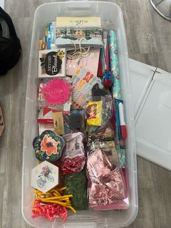 Gift Wrapping Supply Lot in Storage Bin