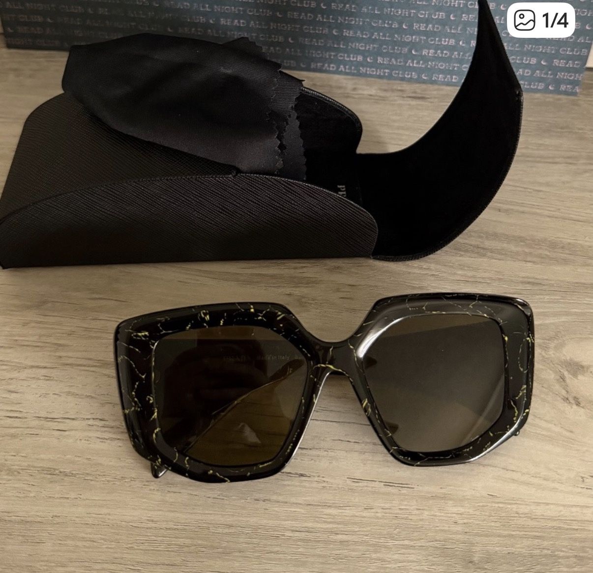 Prada Black Irregular Yellow Sunglasses
