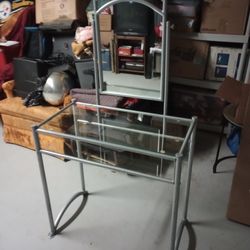 Lady's Woman's Women's Vanity Mirror Shelves Makeup Cosmetics Dressing Table Desk Station Unit Glass Metal Furniture