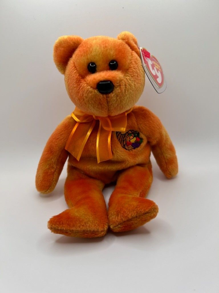 Ty Beanie Baby HARVESTER the Thanksgiving Bear Orange 8.5 Inch 2007 wTags