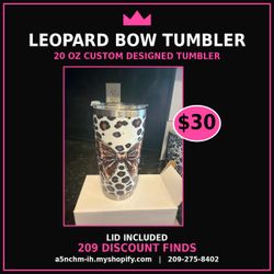 Leopard Bow Custom Designed Tumbler - 20 oz