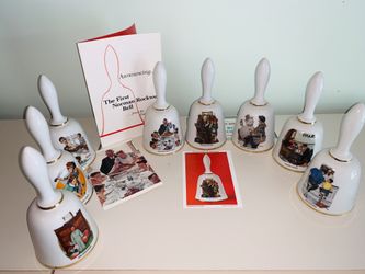NORMAN ROCKWELL 8 PORCELAIN / Gold BELL SERIES 1975 by Danbury Mint