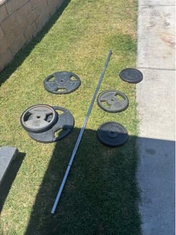 Weight rack, barbell and weights