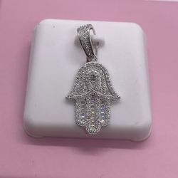 Hamsa Pendant W/ Italian Boxchain - 925 & Moissanite Diamonds 