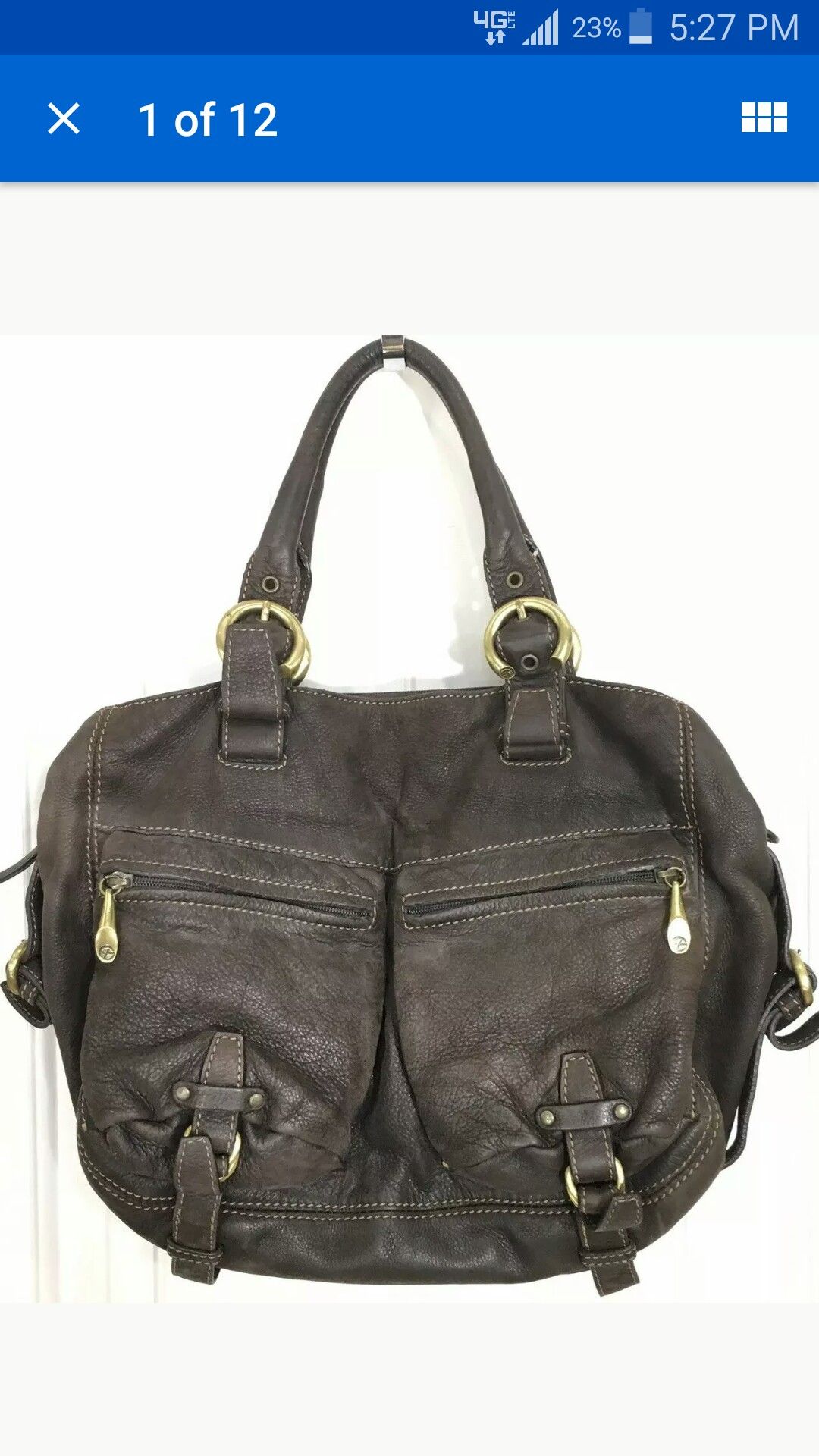 Francesco Biasia Handbag Shoulder Bag Women's Large Brown Leather Double Military Pocket Satchel Hobo -